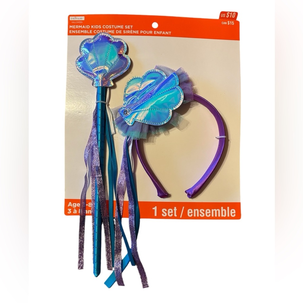 NWT Creatology Child 3-8 Years Mermaid Headband Wand Halloween Play Costume Set